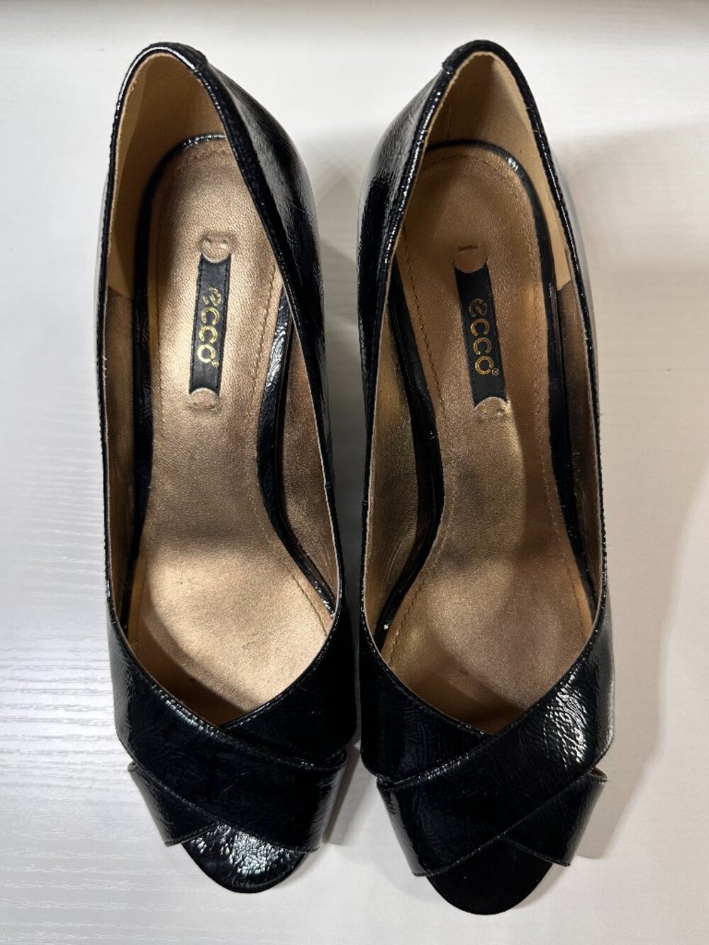 ECCO Black Patten Leather Open-Toe Heels-GUC